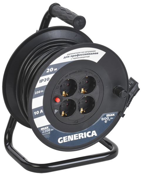 Удлинитель 4-мест 30м ПВС 3*1,5 черный катушка IP20 GENERICA (IEK) аналог9492631